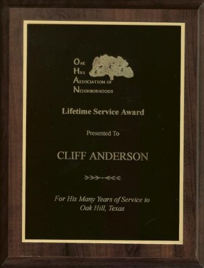 Lifetime Achievement Award from Oak Hill